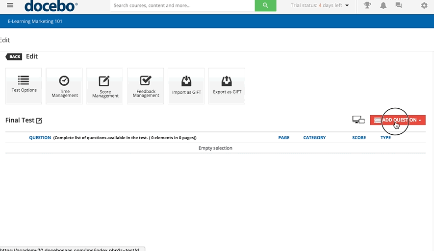 A gif showing that users can use assessment tools with Docebo LMS.