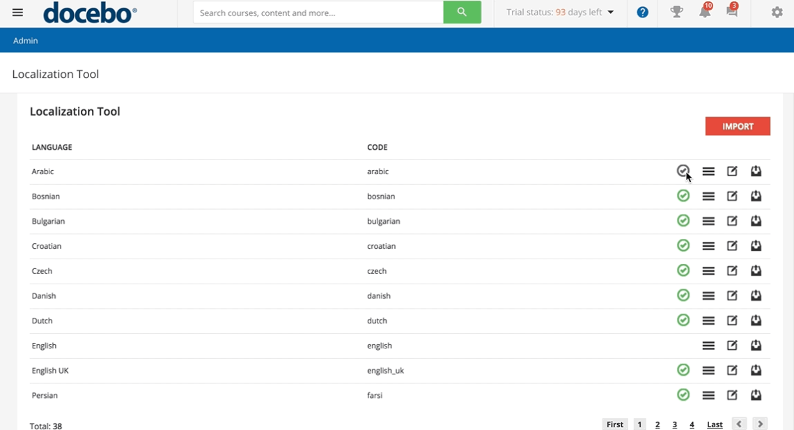Docebo's localization tool board.