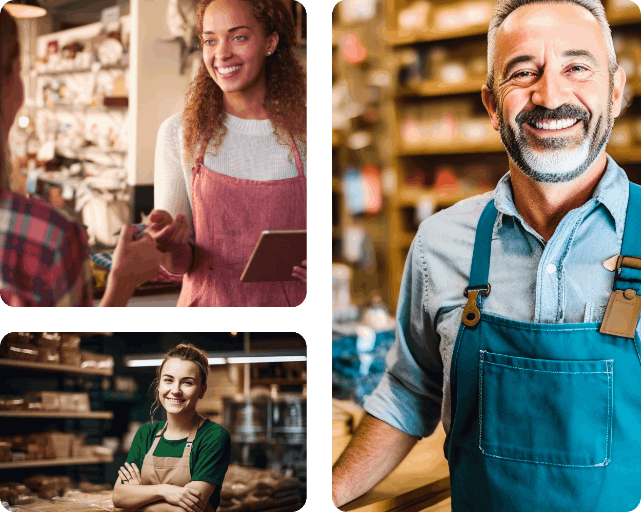 retail industry hero image - three panel image of retail workers